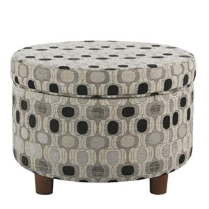 homepop home decor | upholstered round storage ottoman | ottoman with storage for living room & bedroom (black geo)