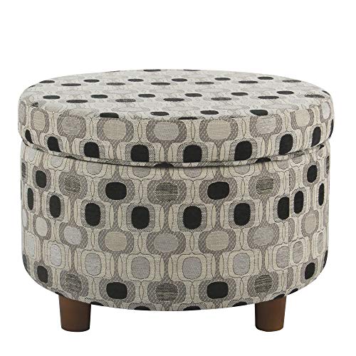 Homepop Home Decor | Upholstered Round Storage Ottoman | Ottoman with Storage for Living Room & Bedroom (Black Geo)