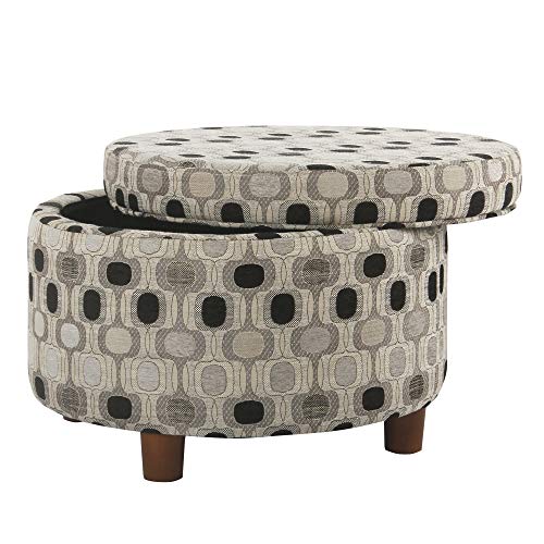 Homepop Home Decor | Upholstered Round Storage Ottoman | Ottoman with Storage for Living Room & Bedroom (Black Geo)