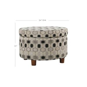 Homepop Home Decor | Upholstered Round Storage Ottoman | Ottoman with Storage for Living Room & Bedroom (Black Geo)