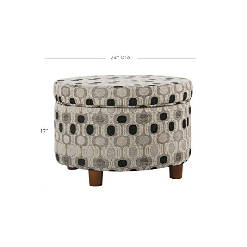 Homepop Home Decor | Upholstered Round Storage Ottoman | Ottoman with Storage for Living Room & Bedroom (Black Geo)