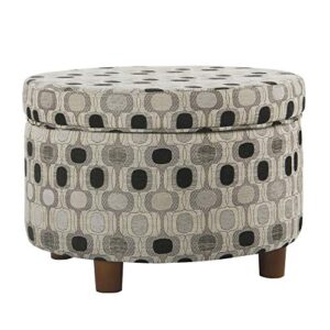 Homepop Home Decor | Upholstered Round Storage Ottoman | Ottoman with Storage for Living Room & Bedroom (Black Geo)