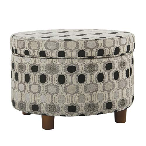 Homepop Home Decor | Upholstered Round Storage Ottoman | Ottoman with Storage for Living Room & Bedroom (Black Geo)