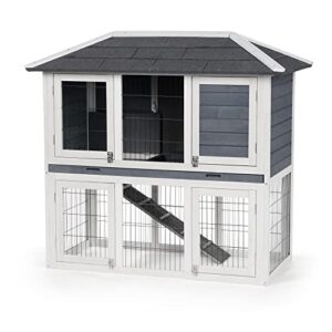 prevue pet products 4601 duplex rabbit hutch, gray/white