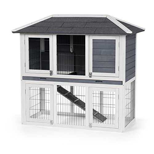 Prevue Pet Products 4601 Duplex Rabbit Hutch, Gray/White