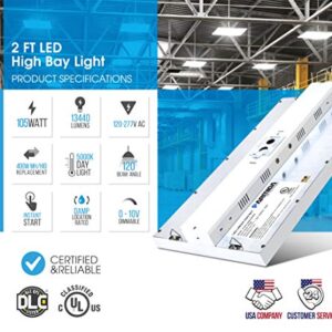 Parmida 2FT LED Linear High Bay Shop Light, 105W, 130LM/W, 0-10V Dimmable, Commercial Industrial Warehouse Area Lighting, 5000K, Hanging Chain Included, UL-Listed & DLC 4.2 Qualified