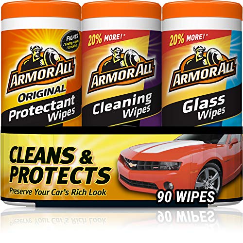 Armor All Car Wipes Multi-Pack, Cleans Vehicle Interior and Exterior, Includes Protectant Wipes, Glass Wipes, and Cleaning Wipes, 3-Pack, 30 Car Wipes Each (90 Wipes Total)