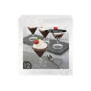 Party Essentials Miniware Hard Plastic Appetizer and Dessert Mini Glasses/Serving Tasting Cups, Clear, 2 oz. Martini Glasses, Pack of 12