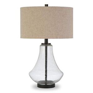 lagos 23" tall table lamp with fabric shade in seeded glass/antique bronze/flax