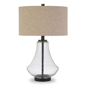 Lagos 23" Tall Table Lamp with Fabric Shade in Seeded Glass/Antique Bronze/Flax