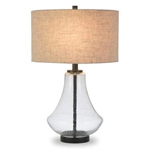 Lagos 23" Tall Table Lamp with Fabric Shade in Seeded Glass/Antique Bronze/Flax