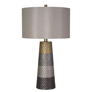 catalina 20695-001 modern hammered metal striped table lamp, led bulb included, 31.5", brown