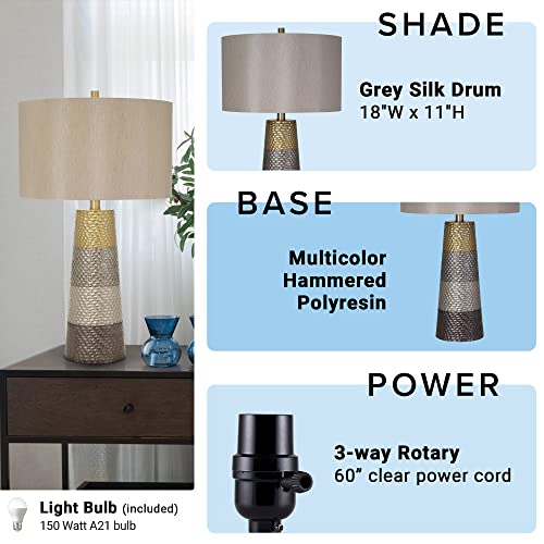 Catalina 20695-001 Modern Hammered Metal Striped Table Lamp, LED Bulb Included, 31.5", Brown