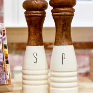 Mud Pie Farmhouse Wood and Enamel Mills Salt and Pepper Set, 10 1/2" x 3" dia, White, Brown