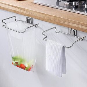 KABAKE Hanging Garbage Bags Storage Organizer Rack Stainless Steel Trash Bag Holder Towel Gloves Hanger for Kitchen Cabinet Cupboard Drawer Back Door Hangers