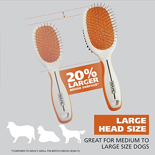 Wahl Premium Pet Double Sided Pin Bristle Brush with Patented Stacked Pin Design - Removes Loose Hair & Stimulates the Skin while Creating a Soft Coat Shine - Model 858501