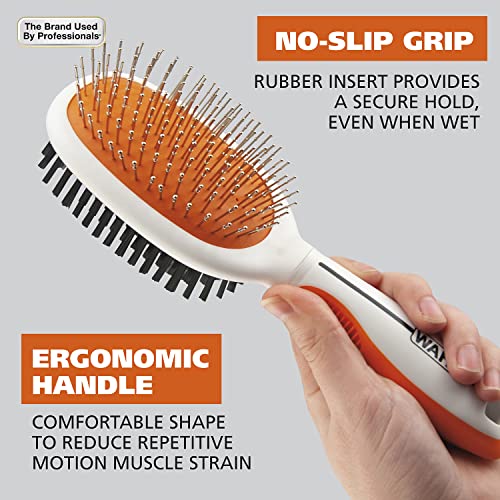 Wahl Premium Pet Double Sided Pin Bristle Brush with Patented Stacked Pin Design - Removes Loose Hair & Stimulates the Skin while Creating a Soft Coat Shine - Model 858501