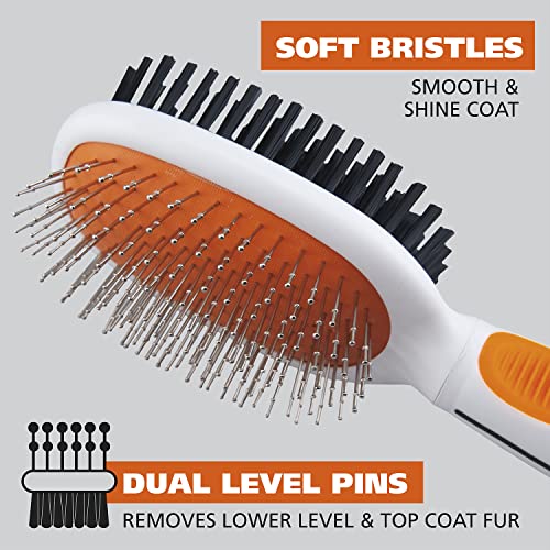 Wahl Premium Pet Double Sided Pin Bristle Brush with Patented Stacked Pin Design - Removes Loose Hair & Stimulates the Skin while Creating a Soft Coat Shine - Model 858501