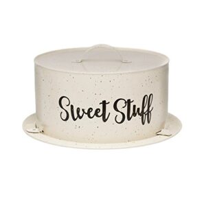 amici home maddox metal cake carrier | sweet stuff cake holder | speckled cream dessert carrier for kitchen countertop | cake storage container with handle