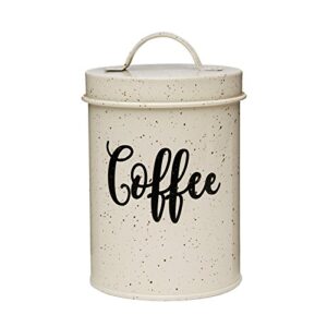 amici home maddox metal coffee canister | dry food storage container | speckled cream canister for kitchen countertop | storage jar for coffee with handle | 44 oz