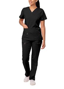 adar pro breakthrough plus scrub set for women - enhanced v-neck top & multi pocket pants - 4400 - black - s