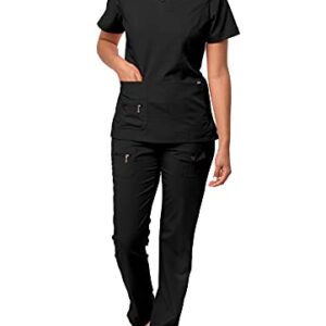 Adar Pro Breakthrough Plus Scrub Set for Women - Enhanced V-Neck Top & Multi Pocket Pants - 4400 - Black - S