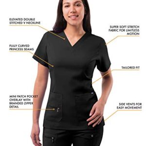 Adar Pro Breakthrough Plus Scrub Set for Women - Enhanced V-Neck Top & Multi Pocket Pants - 4400 - Black - S