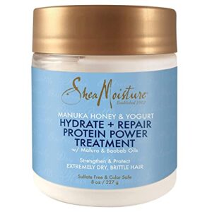 shea moisture manuka honey & yogurt hydrate + repair protein power treatment, hair mask, deep conditioner and hair treatment, 8 oz