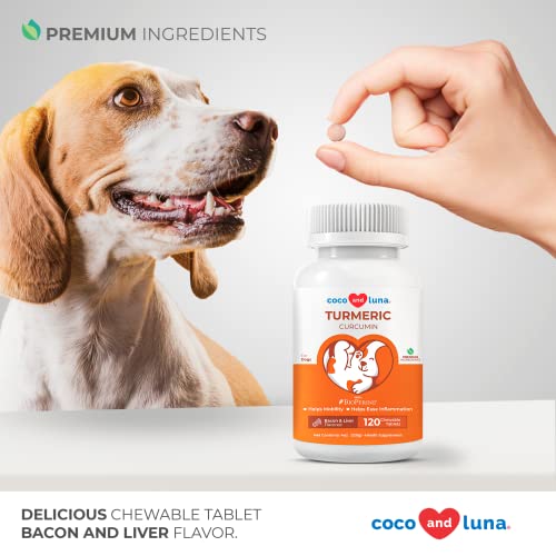 Turmeric for Dogs Anti Inflammatory Pain Relief - 120 Chewable Tablets - Hip & Joint Support Anti Inflammatory for Dogs with Curcumin and BioPerine, Antioxidant, Cardiovascular Health