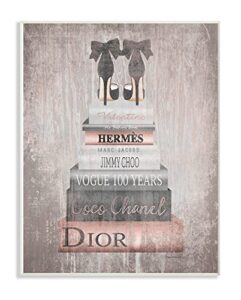 the stupell home decor collection book stack heels metallic pink wall plaque art, multicolor