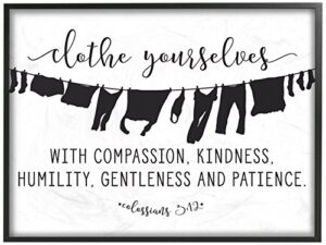 the stupell home decor collection clothe yourselves with compassion clothesline black framed wall art, 16 x 20, multi-color