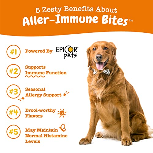 Zesty Paws Allergy Immune Supplement for Dogs - with Omega 3 Salmon Fish Oil & EpiCor Pets + Probiotics for Seasonal Allergies - Peanut Butter