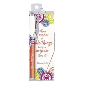 noble woman proverbs 31:29 bible verse ballpoint pen gift set (bookmark)