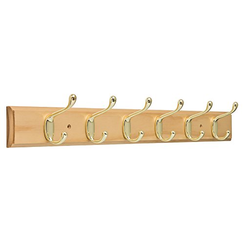 Franklin Brass R33120K-PNB-R Heavy Duty Coat and Hat Hook Rack, 26-1/2 in. Lacquered Pine and Brass