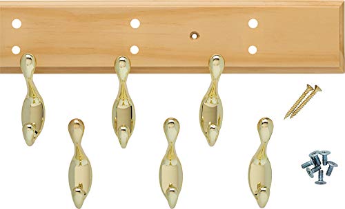 Franklin Brass R33120K-PNB-R Heavy Duty Coat and Hat Hook Rack, 26-1/2 in. Lacquered Pine and Brass