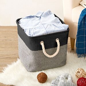 EZOWare Large Canvas Fabric Storage Basket Bins Set of 3, Foldable Cubes Boxes with Handles 13 x 13 x 13 inch for Kids Baby Nursery Room Toys Clothes Organizer - Black and Gray