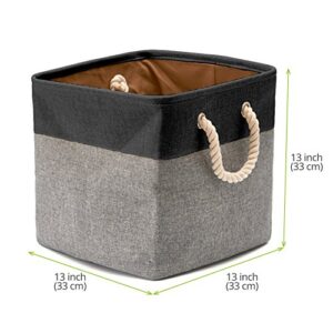 EZOWare Large Canvas Fabric Storage Basket Bins Set of 3, Foldable Cubes Boxes with Handles 13 x 13 x 13 inch for Kids Baby Nursery Room Toys Clothes Organizer - Black and Gray