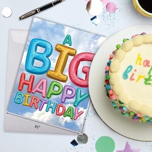 NobleWorks - 1 Jumbo Happy Birthday Greeting Card (8.5 x 11 Inch) - Group Celebration, Appreciation Stationery for Bday - Inflated Messages J5651EBDG