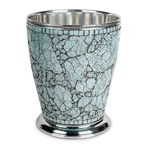 nu steel Iceberg Collection Wastebasket Small Round Vintage Trash Can for Bathroom, Bedroom, Dorm, College, Office, 8.5" x 8.5" x 10.4", Aqua Mosaic Finish