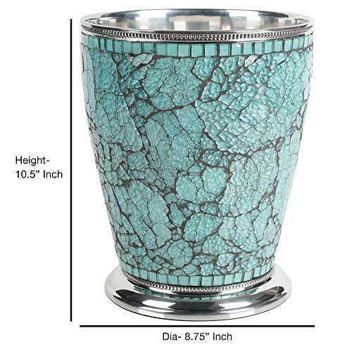 nu steel Iceberg Collection Wastebasket Small Round Vintage Trash Can for Bathroom, Bedroom, Dorm, College, Office, 8.5" x 8.5" x 10.4", Aqua Mosaic Finish