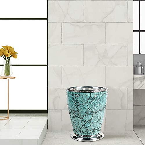 nu steel Iceberg Collection Wastebasket Small Round Vintage Trash Can for Bathroom, Bedroom, Dorm, College, Office, 8.5" x 8.5" x 10.4", Aqua Mosaic Finish