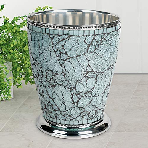 nu steel Iceberg Collection Wastebasket Small Round Vintage Trash Can for Bathroom, Bedroom, Dorm, College, Office, 8.5" x 8.5" x 10.4", Aqua Mosaic Finish