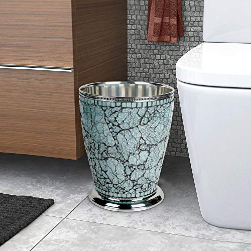 nu steel Iceberg Collection Wastebasket Small Round Vintage Trash Can for Bathroom, Bedroom, Dorm, College, Office, 8.5" x 8.5" x 10.4", Aqua Mosaic Finish