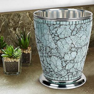 nu steel Iceberg Collection Wastebasket Small Round Vintage Trash Can for Bathroom, Bedroom, Dorm, College, Office, 8.5" x 8.5" x 10.4", Aqua Mosaic Finish