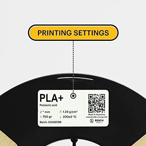 KODAK PLA Plus 3D Printer Filament,1.75mm +/- 0.02 mm, 750g (1.7lbs) Spool, Silver