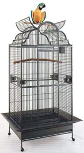 new large elegant wrought iron dome play top bird parrot cage, include metal seed guard solid metal feeder nest doors (24" w x 22" d x 63" h, black vein)