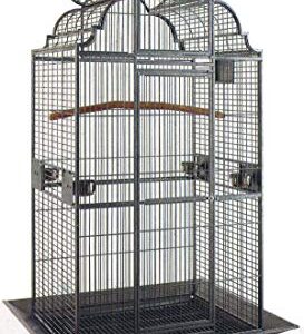 New Large Elegant Wrought Iron Dome Play Top Bird Parrot Cage, Include Metal Seed Guard Solid Metal Feeder Nest Doors (24" W x 22" D x 63" H, Black Vein)