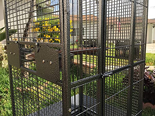 New Large Elegant Wrought Iron Dome Play Top Bird Parrot Cage, Include Metal Seed Guard Solid Metal Feeder Nest Doors (24" W x 22" D x 63" H, Black Vein)