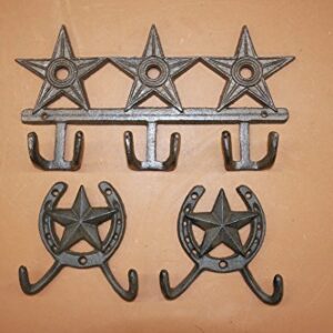 Texas Bath Decor Lone Star Towel Hooks Horseshoe Wall Hooks Solid Cast Iron, 12 inch Wide, W-72, Bundle 3 Items