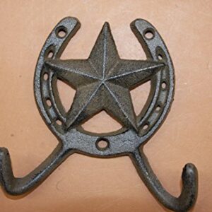 Texas Bath Decor Lone Star Towel Hooks Horseshoe Wall Hooks Solid Cast Iron, 12 inch Wide, W-72, Bundle 3 Items